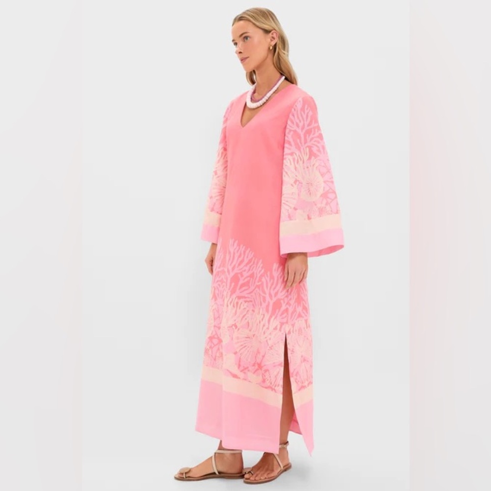 Tuckernuck Hopewell Coral Printed V-Neck Lorena Caftan – Size Small - Picture 2 of 11